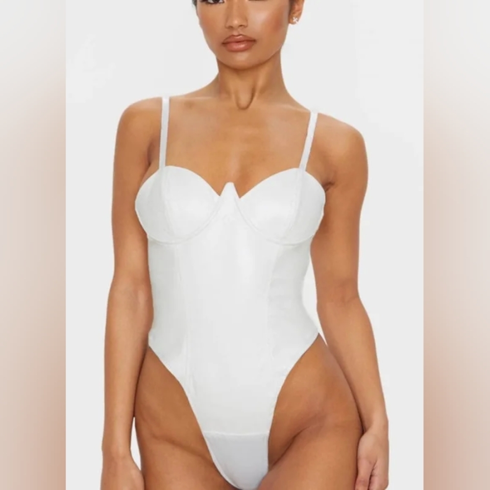 White faux leather bodysuit - NWT